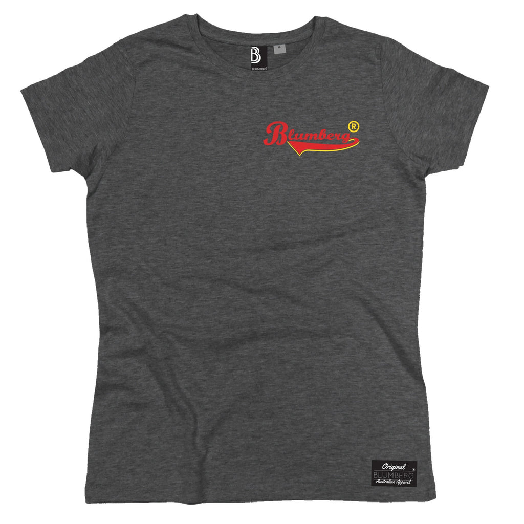 Women's Blumberg Red/Yellow Text Breast Pocket Design - Premium T-Shirt